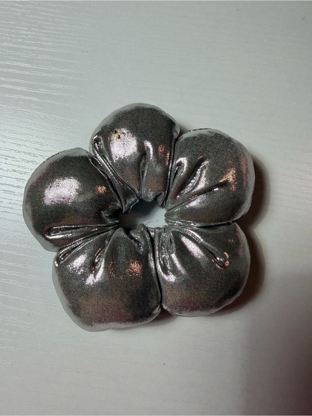 Metallic Silver Padded Scrunchie